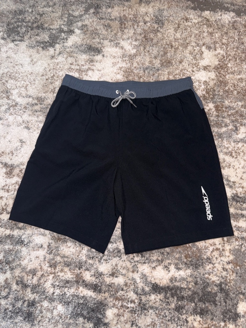 Speedo Black Athletic Swim Shorts with Gray Waistband